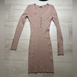 Abercrombie & Fitch Women’s Tan Form Fit Dress Long Leave Button Details Small
